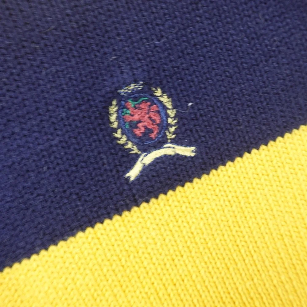 VTG Tommy Hilfiger Sweater Mens XL‎ Blue Yellow Rugby Striped Crewneck Pullover
